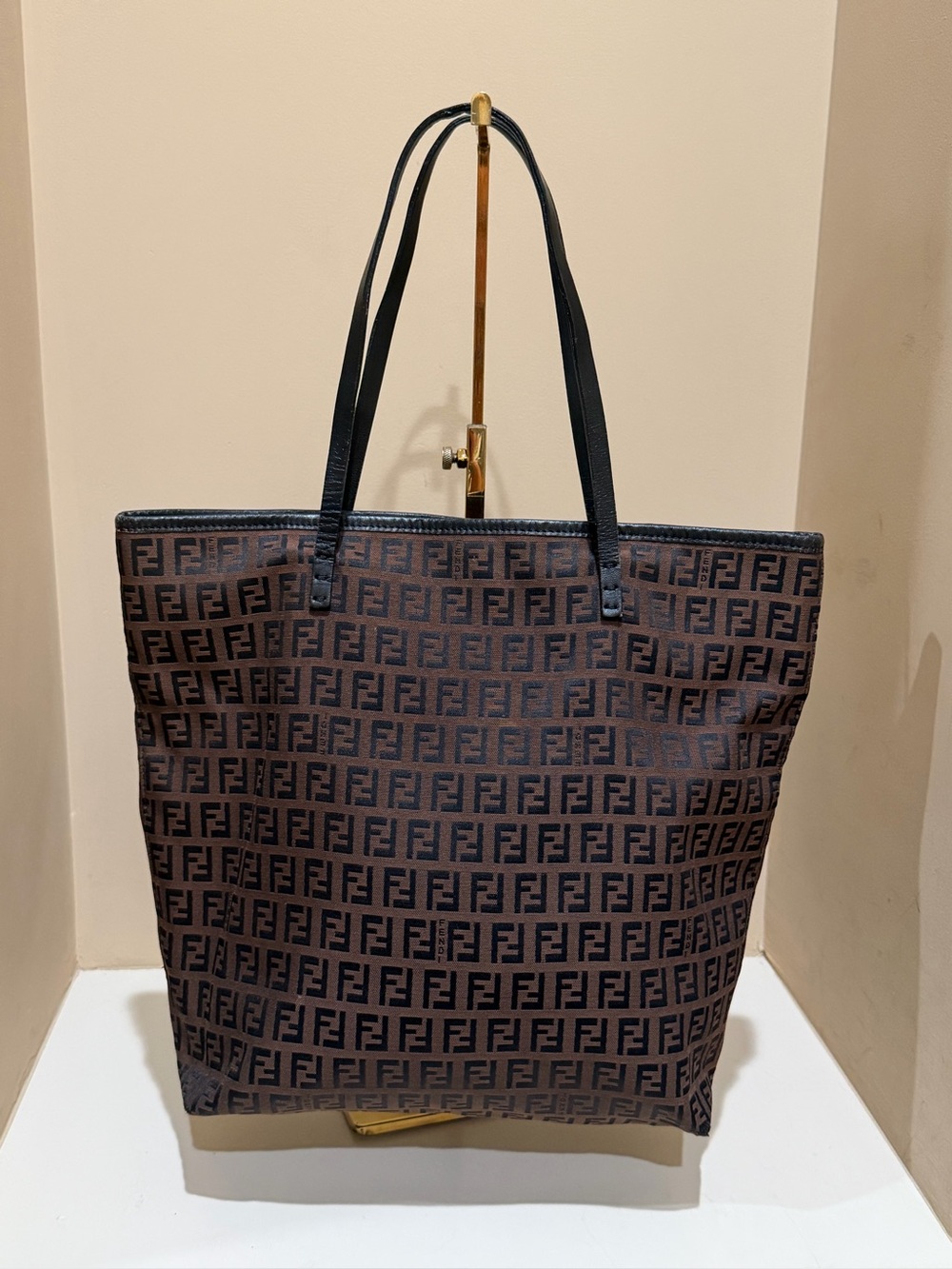 Fendi FF Zucchino Brown Roll Medium Tote Vintage